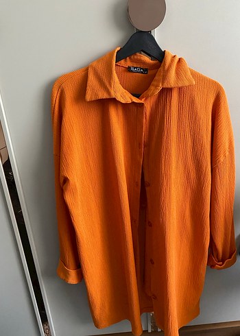 Turuncu Düğmeli Keten Gömlek alt üst takım - Görsel 2