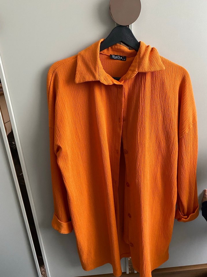 Turuncu Düğmeli Keten Gömlek alt üst takım - Görsel 2