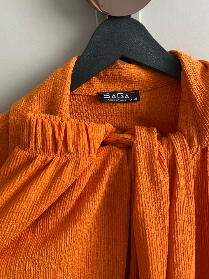 Turuncu Düğmeli Keten Gömlek alt üst takım - Görsel 3