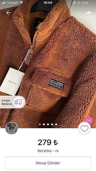 Bershka peluş mont orijinal
