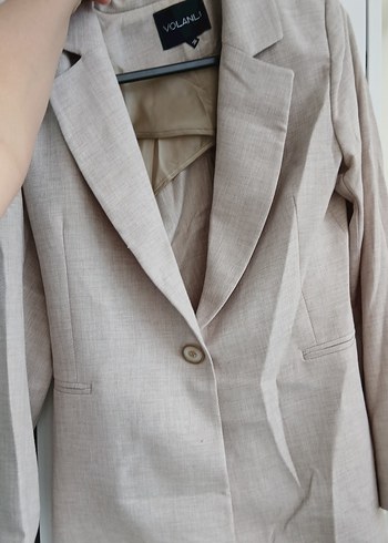 Bej Kadın Keten Blazer Ceket
