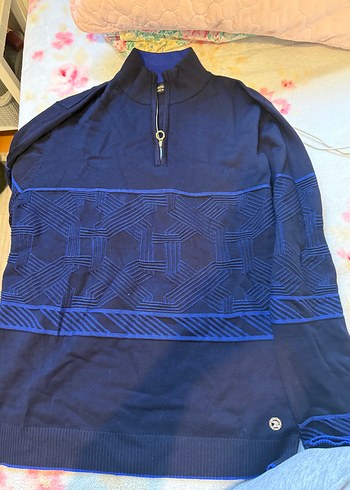 xl Beden Erkek Lacivert Fermuarlı Yarım Balıkçı Yaka Sweatshirt