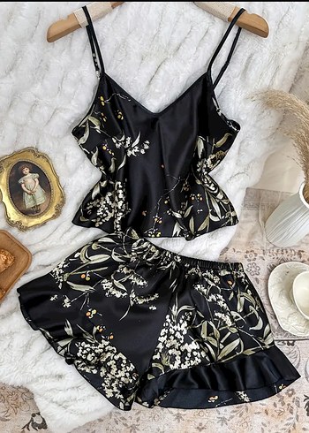 Siyah Mini Bohem Kadın Pijama Takımı