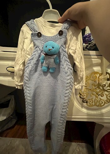 Gri Örgü Bebek Askısı Oyuncak Ayıcık Detaylı - Görsel 2