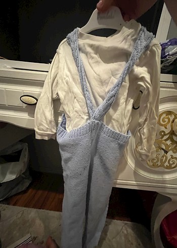 Gri Örgü Bebek Askısı Oyuncak Ayıcık Detaylı - Görsel 3