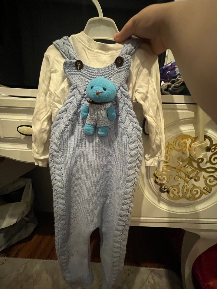 Gri Örgü Bebek Askısı Oyuncak Ayıcık Detaylı - Görsel 2