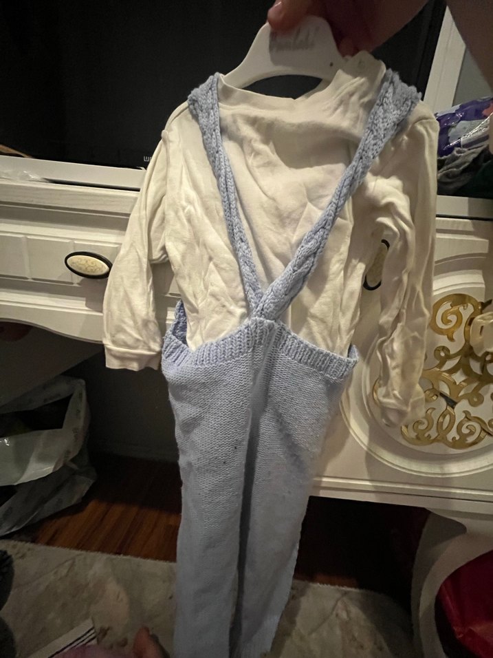 Gri Örgü Bebek Askısı Oyuncak Ayıcık Detaylı - Görsel 3