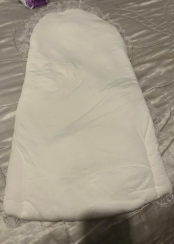 Beyaz Nakışlı Keten Bebek Kundak Örtüsü - Görsel 6