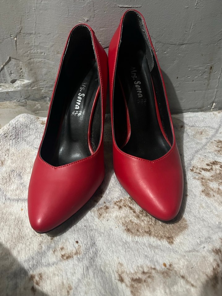 Kırmızı Deri Topuklu Kadın Ayakkabı - Görsel 3