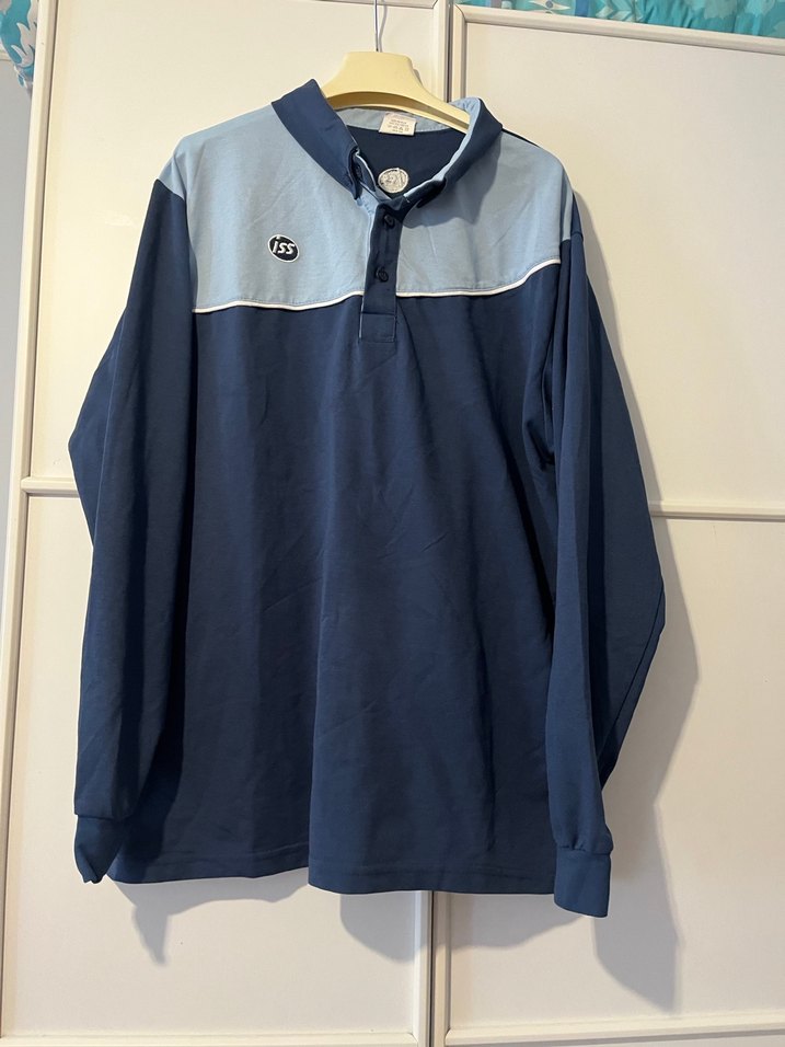 Mavi Gri Uzun Kollu Polo Tişört - Görsel 2