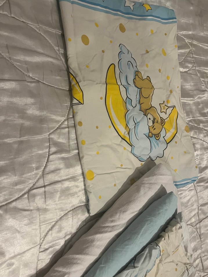 Mavi Ay ve Ayıcık Desenli Çocuk Uyku Örtüsü - Görsel 2