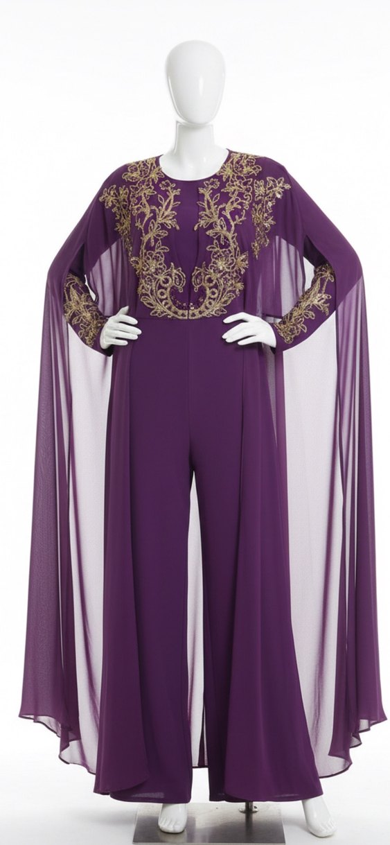 Uzun Kollu Mor İşlemeli Kadın Tulum - Görsel 2