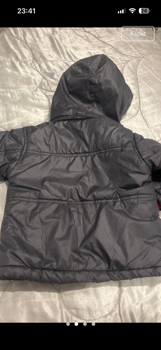 Kapüşonlu Erkek Çocuk Gri Fermuarlı Mont - Görsel 3