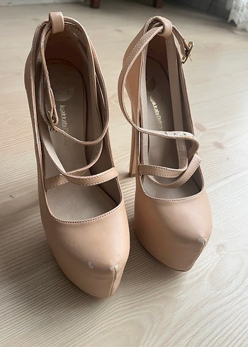 Bej Deri Tokalı Stiletto Topuklu Kadın Ayakkabı - Görsel 3