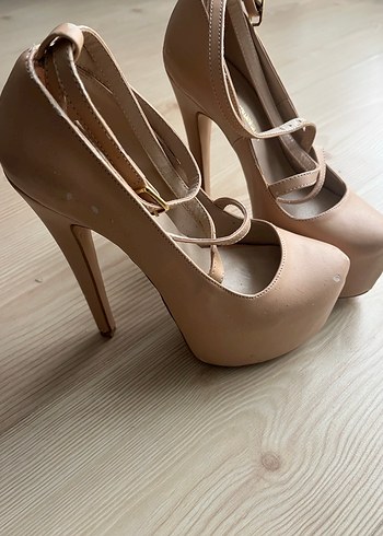 Bej Deri Tokalı Stiletto Topuklu Kadın Ayakkabı - Görsel 2