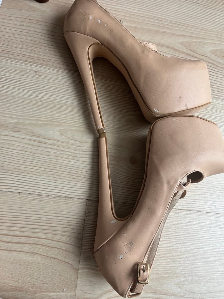 Bej Deri Tokalı Stiletto Topuklu Kadın Ayakkabı - Görsel 5