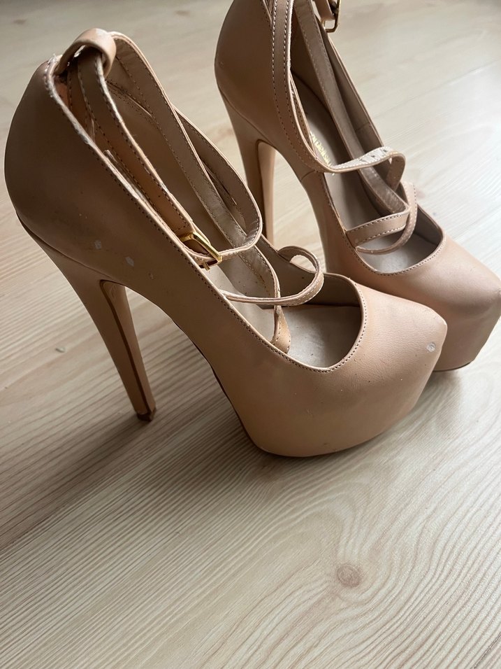 Bej Deri Tokalı Stiletto Topuklu Kadın Ayakkabı - Görsel 2