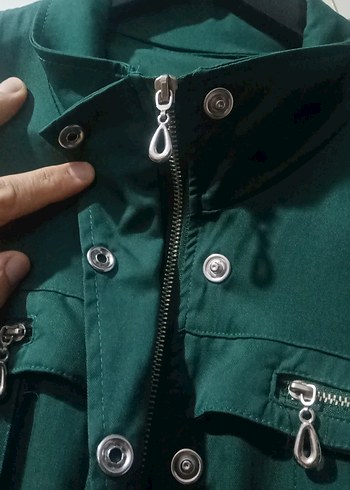 44 Beden yeşil Renk Düğmeli Yeşil Midi Kadın Ceket keten dir kumaşı hiiç giyilmedi