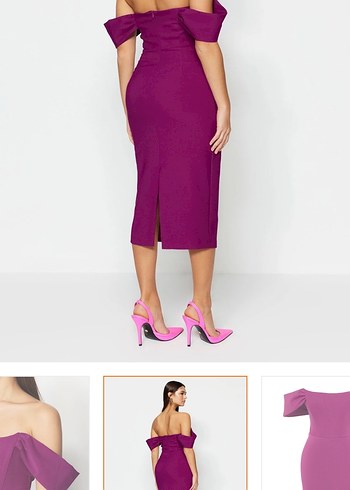 Parlak Mor Drapeli Straplez Kalem Elbise - Görsel 2