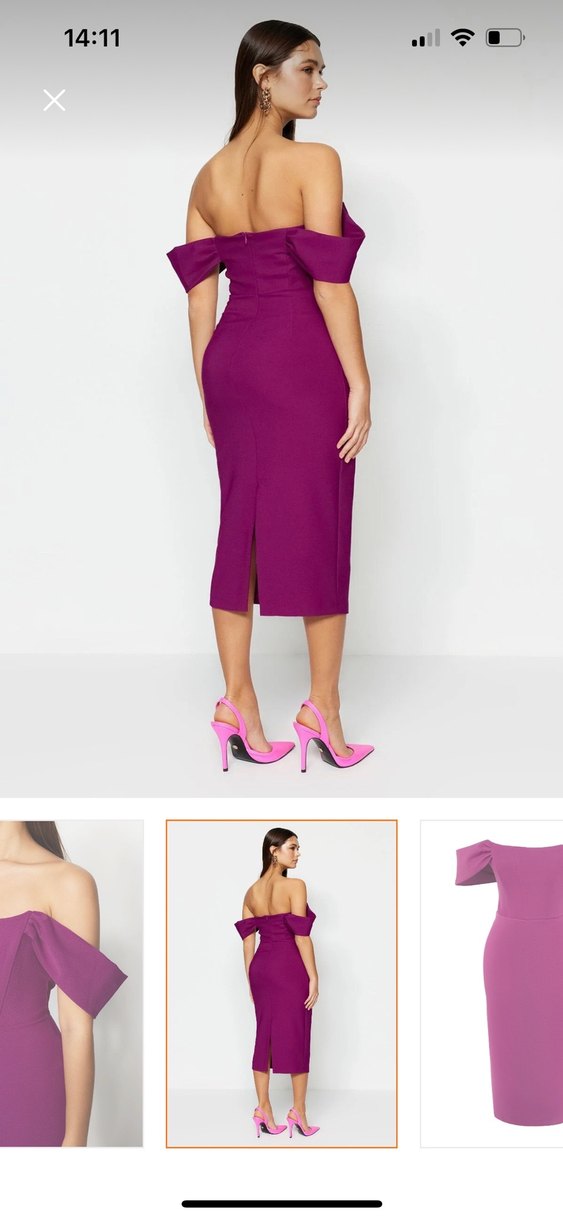 Parlak Mor Drapeli Straplez Kalem Elbise - Görsel 2