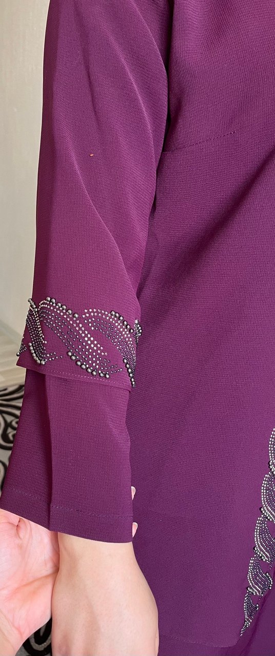 İşlemeli Uzun Mor Kadın tesettür Abiye - Görsel 4