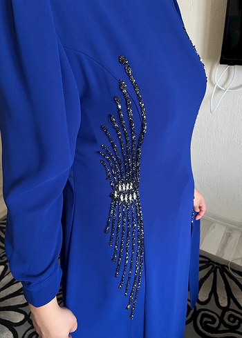 Zincir Detaylı Mavi Uzun Kollu Kadın Elbise - Görsel 2