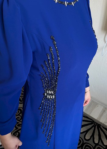 Zincir Detaylı Mavi Uzun Kollu Kadın Elbise - Görsel 3