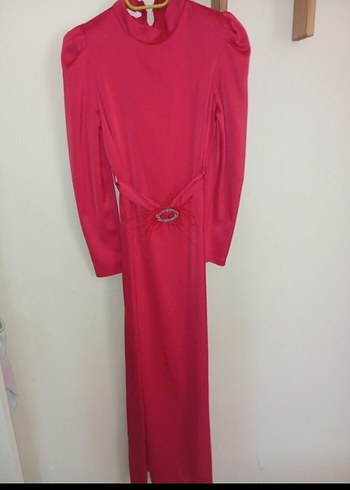 Uzun Kollu Kırmızı Tesettür elbise - Görsel 2