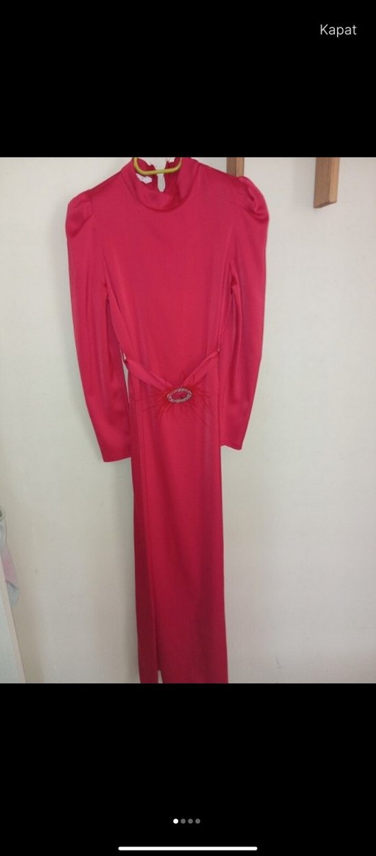 Uzun Kollu Kırmızı Tesettür elbise - Görsel 2