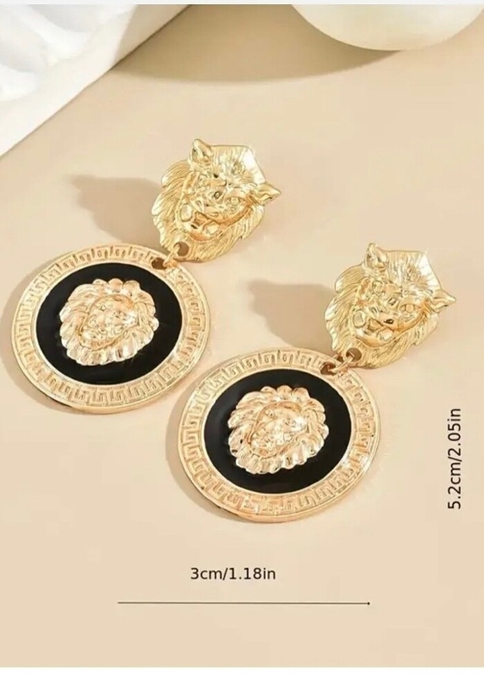 Altın Kaplamalı Aslan Küpe - Görsel 2