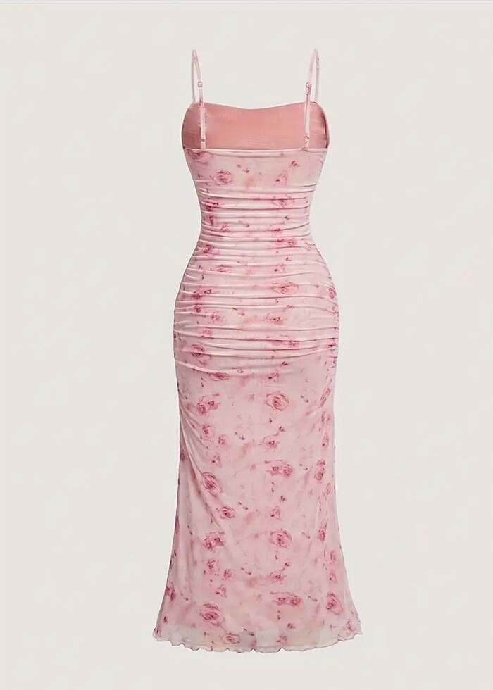 Pembe Askılı Çiçekli Elbise - Görsel 2