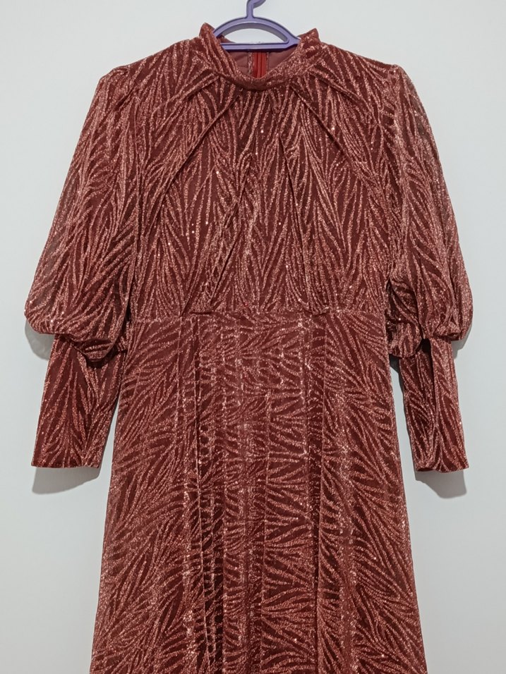 Uzun Kollu bakır Piliseli Triko Elbise - Görsel 3