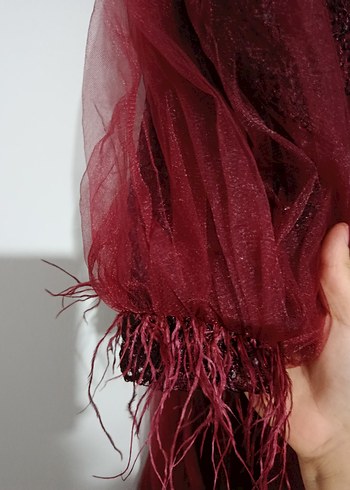 Bordo Uzun Kollu Kadın Abiye Elbise - Görsel 5