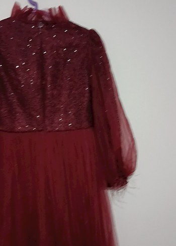 Bordo Uzun Kollu Kadın Abiye Elbise - Görsel 2