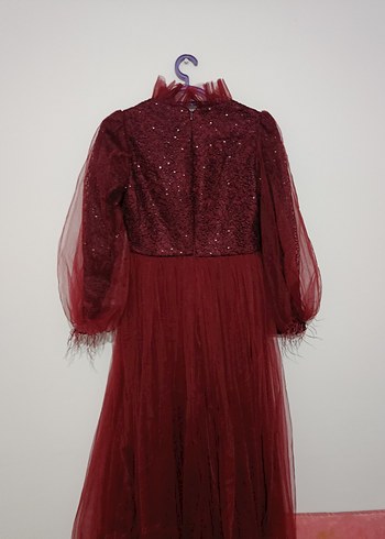 Bordo Uzun Kollu Kadın Abiye Elbise - Görsel 4