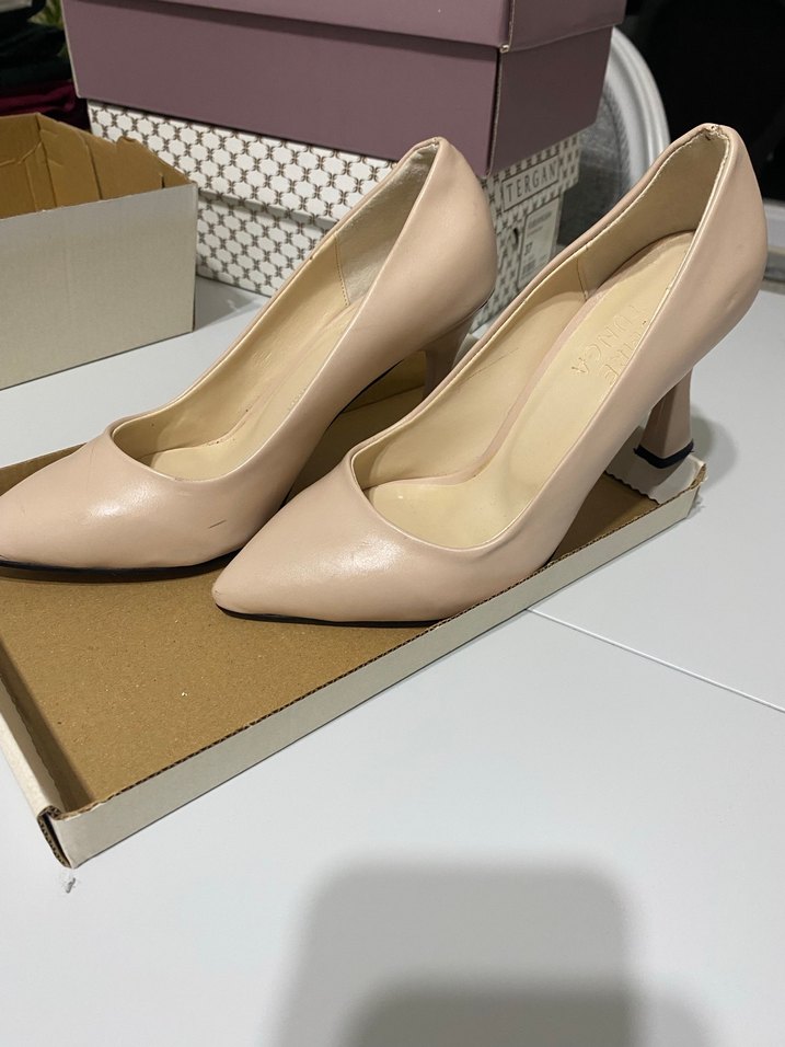 Bej Deri Stiletto Kadın Ayakkabı - Görsel 2