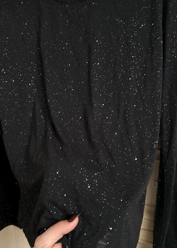 Siyah Simli Uzun Kollu Kadın Kazak - Görsel 5