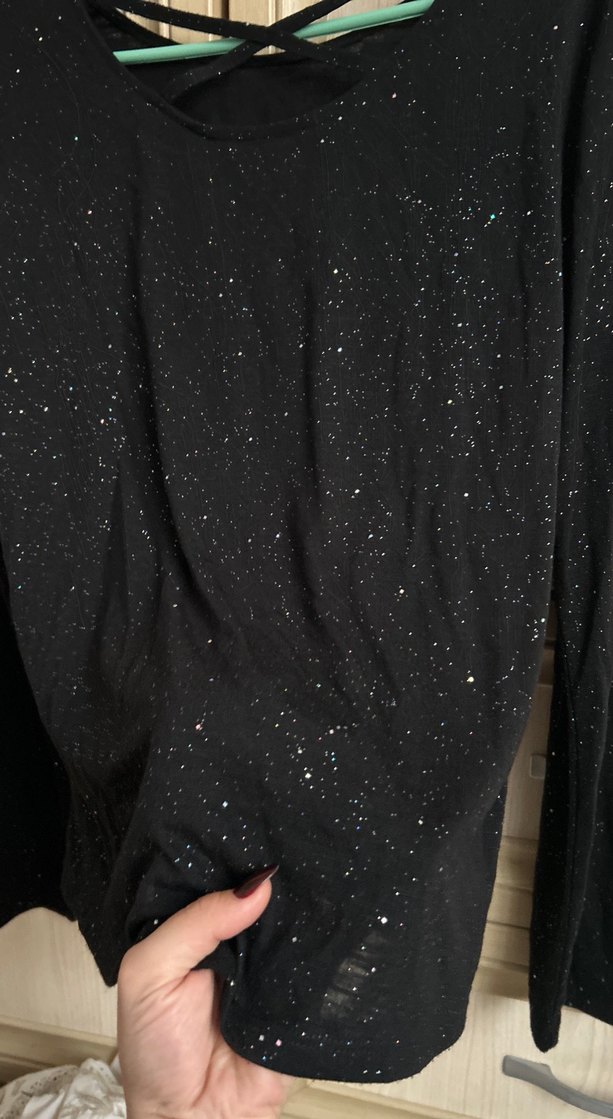 Siyah Simli Uzun Kollu Kadın Kazak - Görsel 5