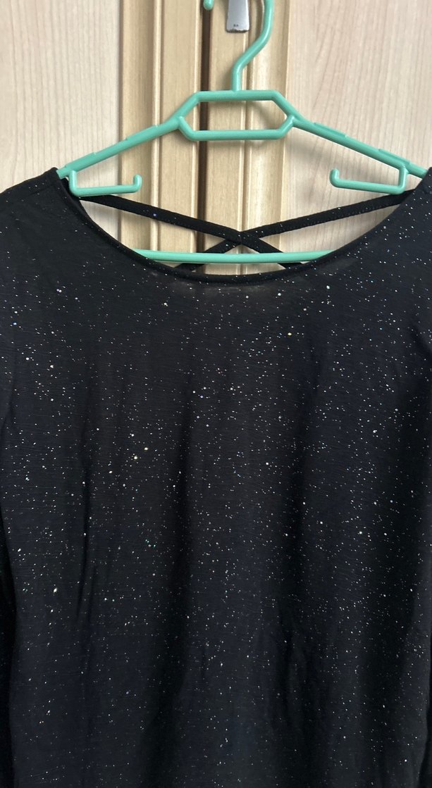 Siyah Simli Uzun Kollu Kadın Kazak - Görsel 2