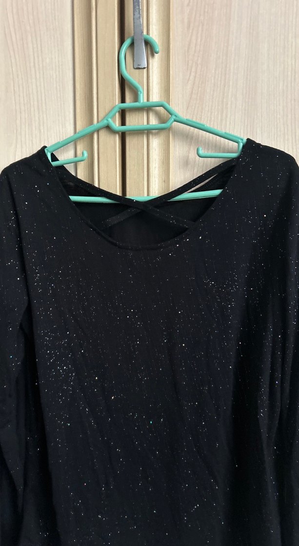 Siyah Simli Uzun Kollu Kadın Kazak - Görsel 4