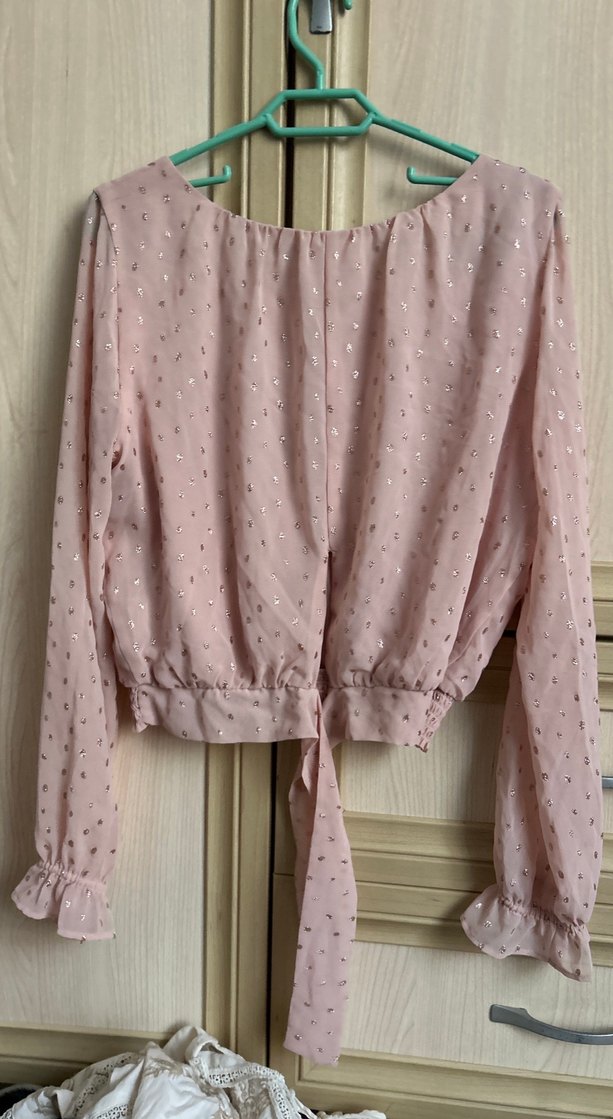 Pembe Uzun Kollu Mini Bohem Bluz - Görsel 4