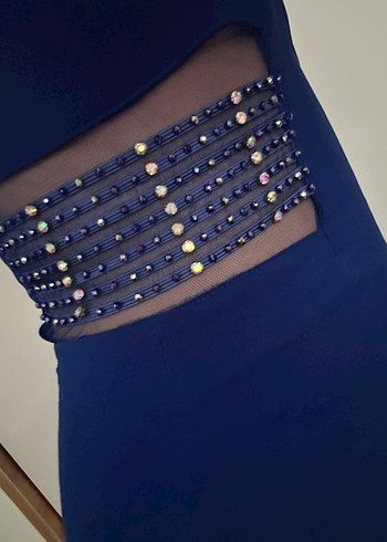 Koyu Mavi Kadın Midi Kalem Elbise - Görsel 4