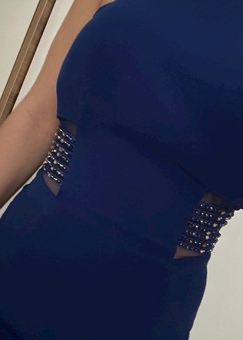 Koyu Mavi Kadın Midi Kalem Elbise - Görsel 2