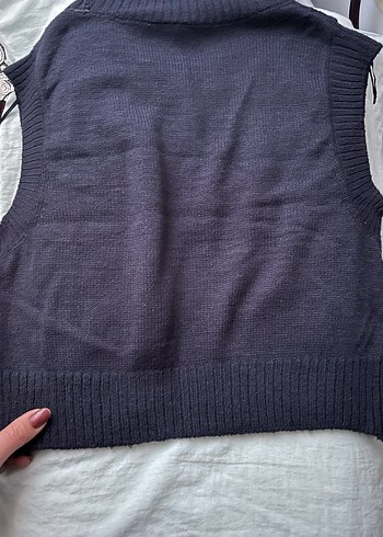 Çizgili Örgü Kadın yelek, Yuvarlak Yaka - Görsel 3