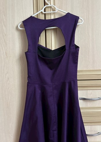 Mor V Yaka Drapeli Midi Kadın Elbise - Görsel 4