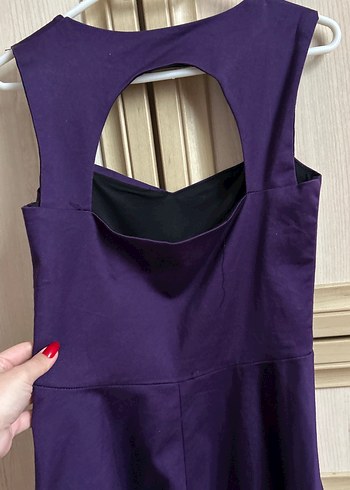 Mor V Yaka Drapeli Midi Kadın Elbise - Görsel 3