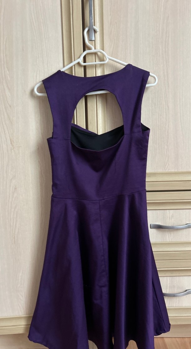 Mor V Yaka Drapeli Midi Kadın Elbise - Görsel 4