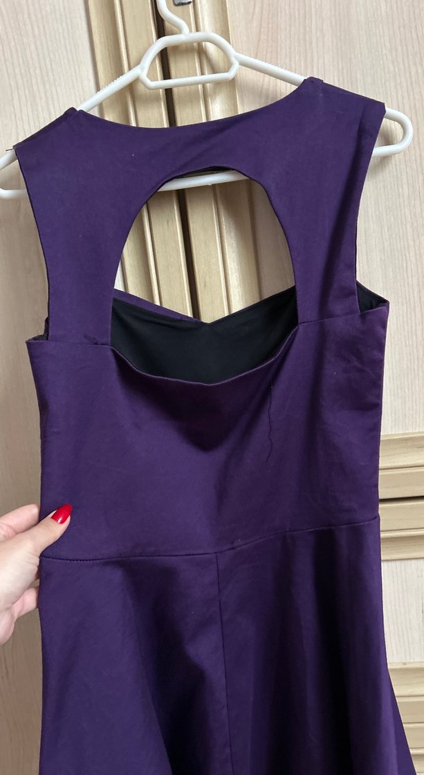 Mor V Yaka Drapeli Midi Kadın Elbise - Görsel 3