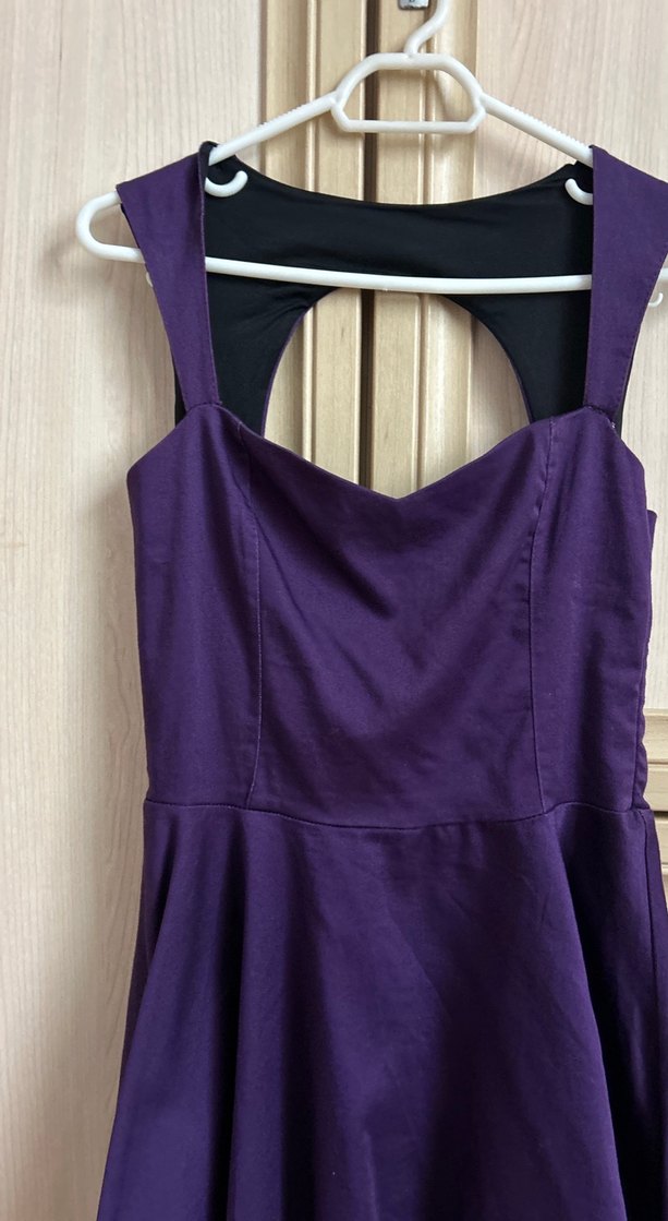 Mor V Yaka Drapeli Midi Kadın Elbise - Görsel 2