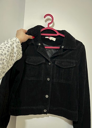 Siyah Kadife Düğmeli Midi Ceket - Görsel 2